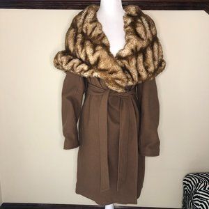 ABS Silver Label Camel Color Coat with Stunning Faux Fur Collar Quiet Luxury